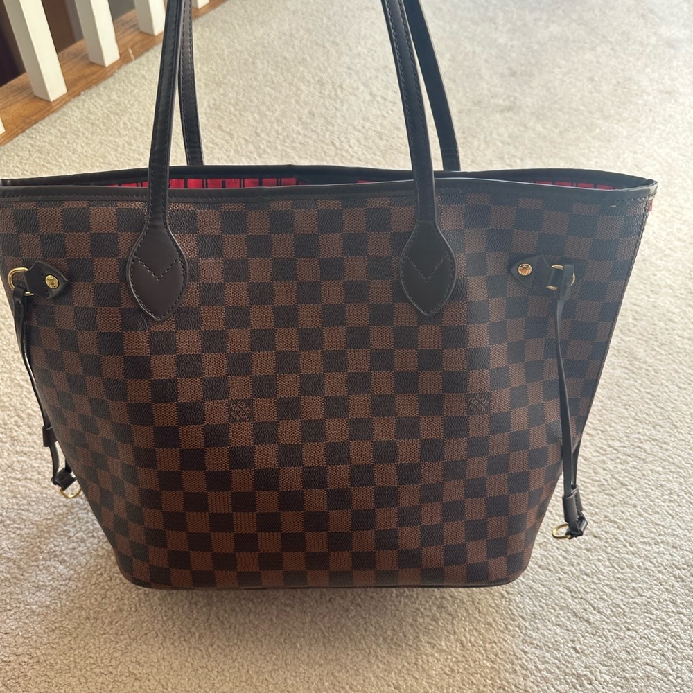 Checkered Brown Tote Bag